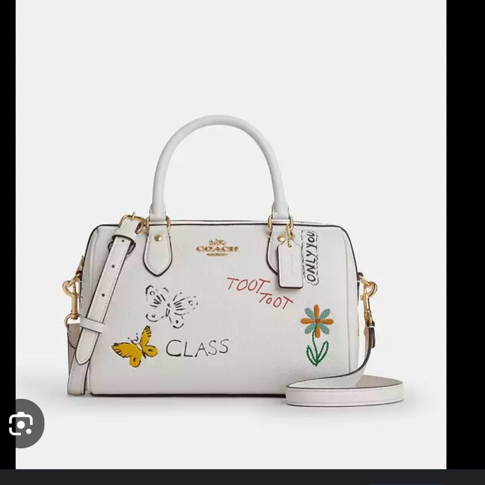 Coach White Satchel with Colorful Embroidery